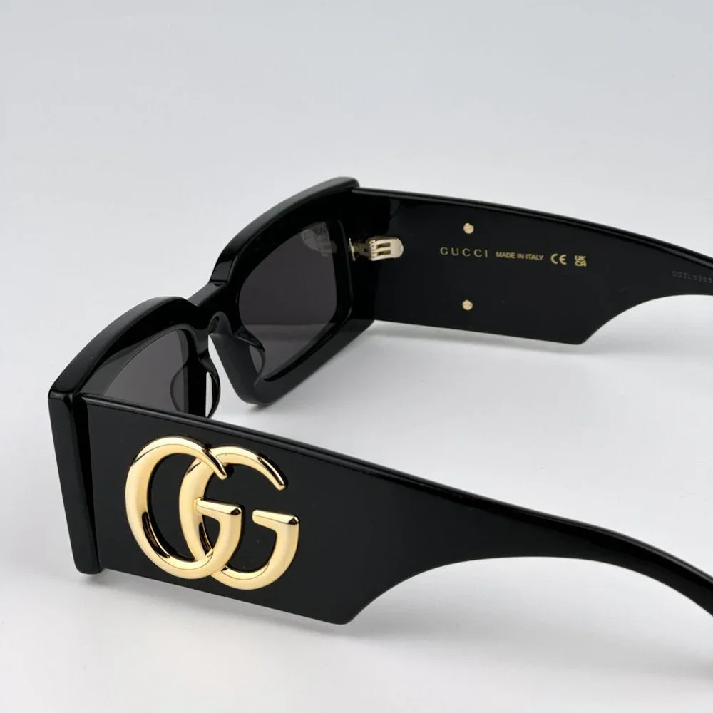 Gucci GG1425S 001 Sunglasses Black Grey Rectangle Unisex GG 1425S